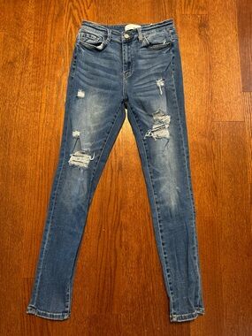 Distressed Dark Blue Women's Skinny Jeans